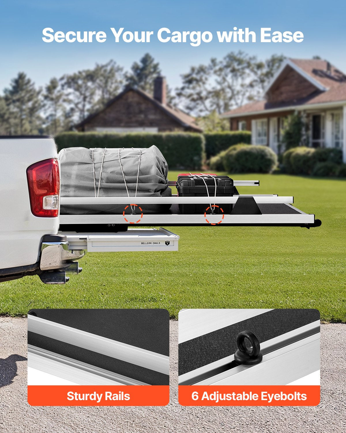 VEVOR Sliding Truck Bed Organizer, 68 x 48-Inch Heavy Duty Truck Bed Storage Drawer with 1000 lbs Capacity, Features 6 Movable Rings for Securing, 2-Postion Slide out Tray for Pickup Trucks, Black - CXHCSTP6848IHFEWPV0 - view 5