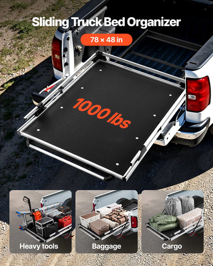 VEVOR Sliding Truck Bed Organizer, 78 x 48-Inch Heavy Duty Truck Bed Storage Drawer with 1000 lbs Capacity, Features 6 Movable Rings for Securing, 2-Postion Slide out Tray for Pickup Trucks, Black - CXHCSTP7848IJK4SSV0 - view 3