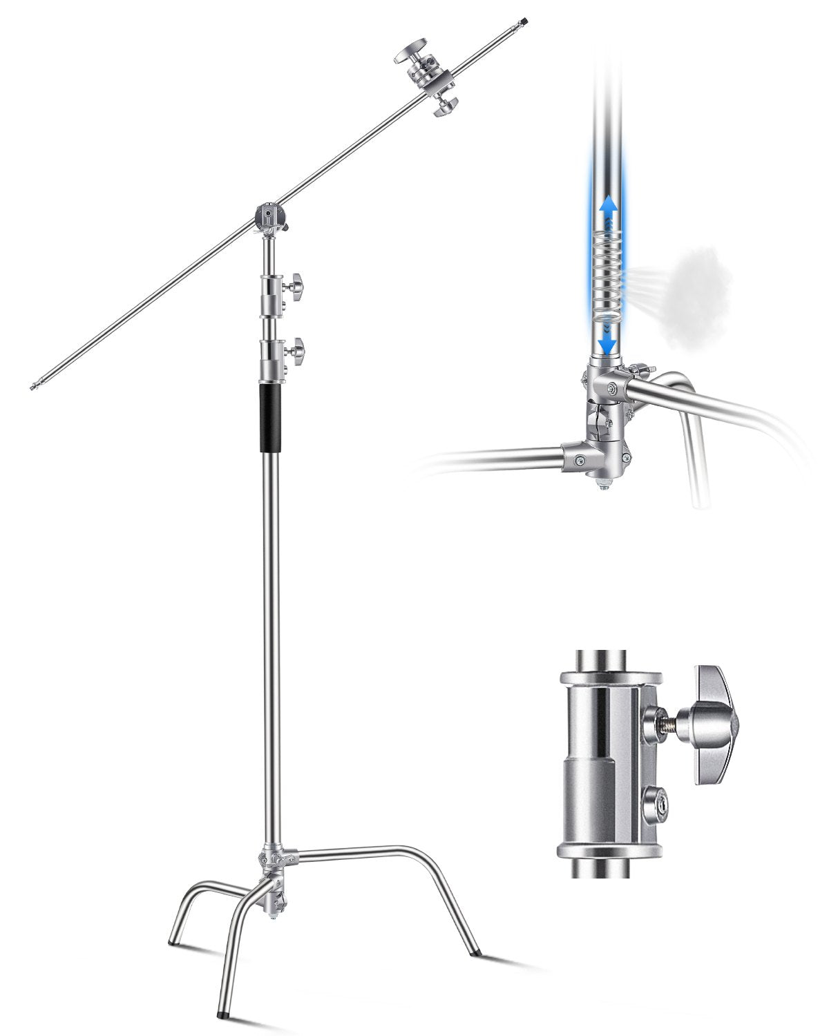 VEVOR C Stand with Boom Arm, Max Height 10.83 ft/330 cm, Stainless Steel Heavy Duty Photography Light Stand with 4.8-9.8 ft Adjustable Height, 2 Grip Head for Studio Monolight, Softbox, Reflector - CXJYHJ3M0000FCLT8V0 - view 1