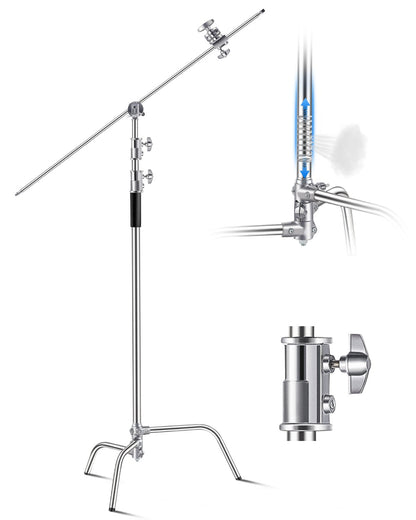 VEVOR C Stand with Boom Arm, Max Height 10.83 ft/330 cm, Stainless Steel Heavy Duty Photography Light Stand with 4.8-9.8 ft Adjustable Height, 2 Grip Head for Studio Monolight, Softbox, Reflector - CXJYHJ3M0000FCLT8V0 - view 1