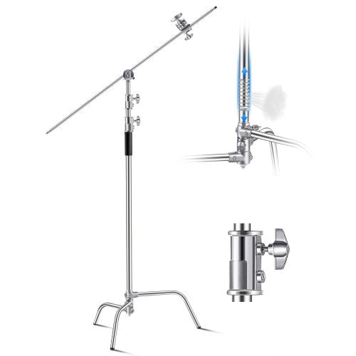 VEVOR C Stand with Boom Arm, Max Height 10.83 ft/330 cm, Stainless Steel Heavy Duty Photography Light Stand with 4.8-9.8 ft Adjustable Height, 2 Grip Head for Studio Monolight, Softbox, Reflector - CXJYHJ3M0000FCLT8V0 - view 2