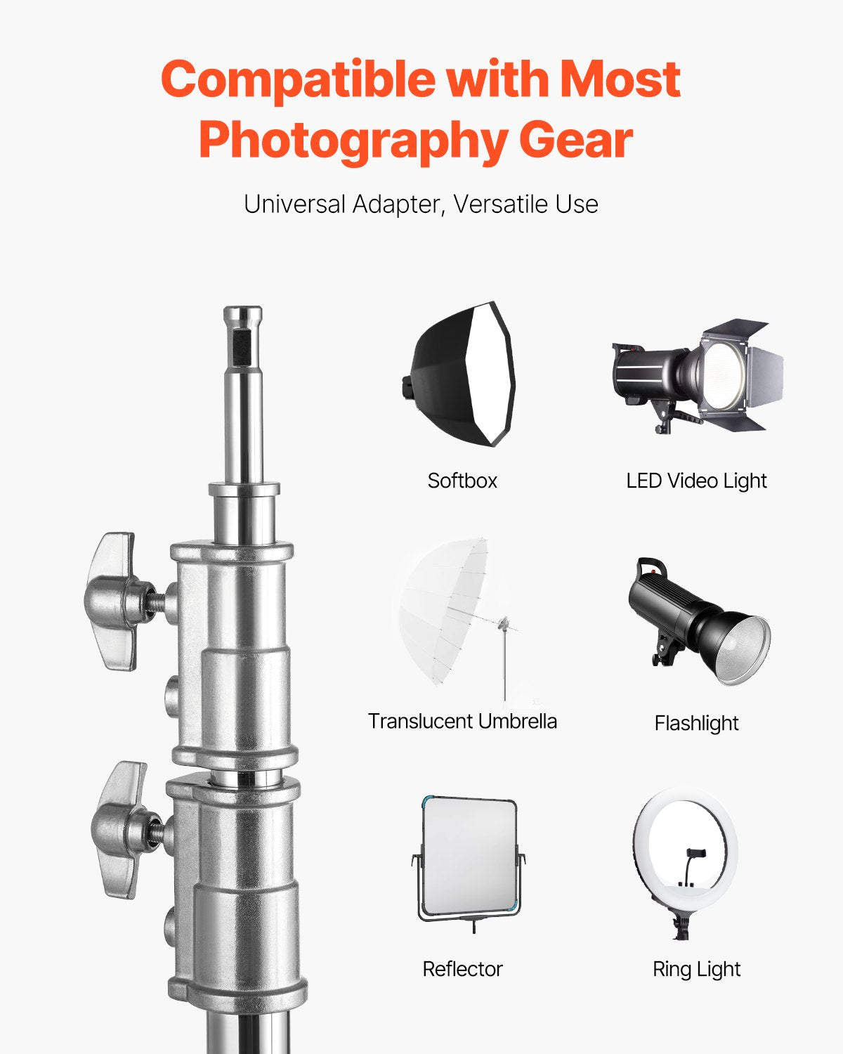 VEVOR C Stand with Boom Arm, Max Height 10.83 ft/330 cm, Stainless Steel Heavy Duty Photography Light Stand with 4.8-9.8 ft Adjustable Height, 2 Grip Head for Studio Monolight, Softbox, Reflector - CXJYHJ3M0000FCLT8V0 - view 3