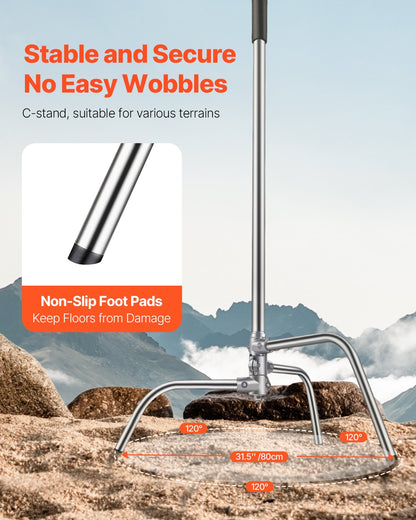 VEVOR C Stand with Boom Arm, Max Height 10.83 ft/330 cm, Stainless Steel Heavy Duty Photography Light Stand with 4.8-9.8 ft Adjustable Height, 2 Grip Head for Studio Monolight, Softbox, Reflector - CXJYHJ3M0000FCLT8V0 - view 6