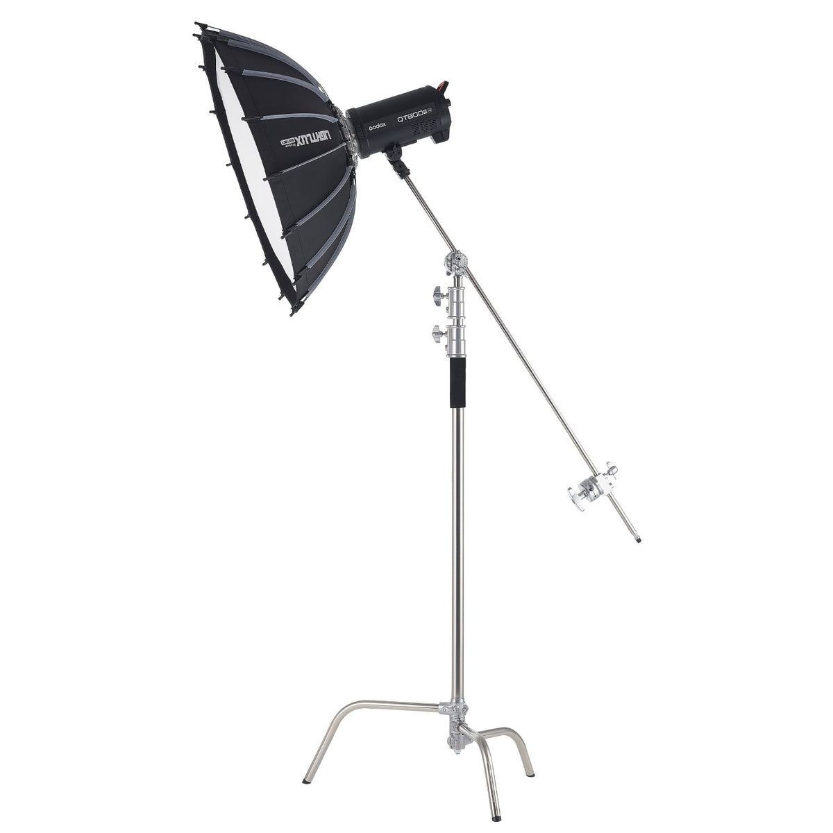 VEVOR C Stand with Boom Arm, Max Height 10.83 ft/330 cm, Stainless Steel Heavy Duty Photography Light Stand with 4.8-9.8 ft Adjustable Height, 2 Grip Head for Studio Monolight, Softbox, Reflector - CXJYHJ3M0000FCLT8V0 - view 10