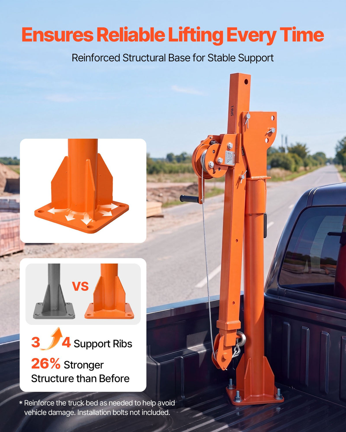 VEVOR Truck Crane, 1100 lbs Manual Pickup Truck Crane with Hand Winch, 360° Rotating Telescopic Boom, Premium Galvanized Steel, Foldable Pickup Bed Jib for Machine Lumber Attic Heavy Load Lifting - CXKSDCZDJSDJZEDLE001V0 - view 5