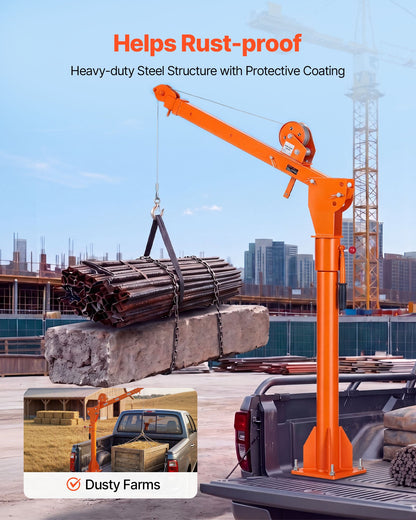 VEVOR Truck Crane, 1100 lbs Manual Pickup Truck Crane with Hand Winch, 360° Rotating Telescopic Boom, Premium Galvanized Steel, Foldable Pickup Bed Jib for Machine Lumber Attic Heavy Load Lifting - CXKSDCZDJSDJZEDLE001V0 - view 8