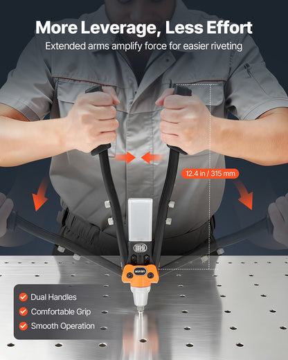 VEVOR Pop Rivet Gun Kit, with 230 Blind Rivets, Two-Handed Riveter with 5 Interchangeable Nosepieces, 5 Drill Bits, and a Carrying Case, Manual Riveting Tool for Metal, Automotive, Home, and DIY - CXLMQSBS16YCYDM9H001V0 - view 6