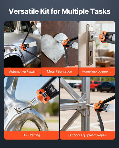 VEVOR Pop Rivet Gun Kit, with 230 Blind Rivets, Two-Handed Riveter with 5 Interchangeable Nosepieces, 5 Drill Bits, and a Carrying Case, Manual Riveting Tool for Metal, Automotive, Home, and DIY - CXLMQSBS16YCYDM9H001V0 - view 7