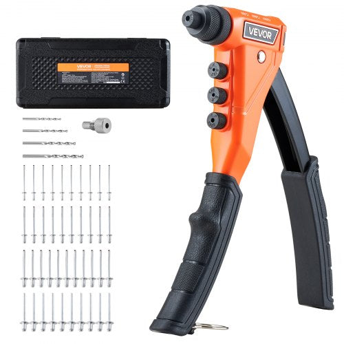 VEVOR Pop Rivet Gun Kit, with 200 Blind Rivets, Heavy Duty Single Hand Riveter with 4 Interchangeable Nosepieces, 4 Drill Bits, and a Carrying Case, Manual Riveting Tool for Metal, Automotive, Home - CXLMQZXDBS9I9P08D001V0 - view 2