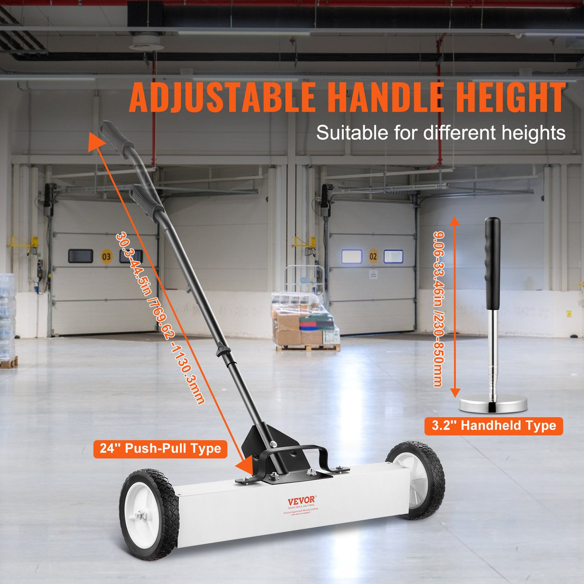 VEVOR 24-Inch Magnetic Sweeper with Wheels, 50 lbs Capacity, with Telescoping Magnetic Pickup Tool, Adjustable Handle, Magnetic Pickup Sweeper to Pick Up Nails and Screws, for Workshop, Garage, Yard - CXQSQTZ2432IGCPZVV0 - view 4