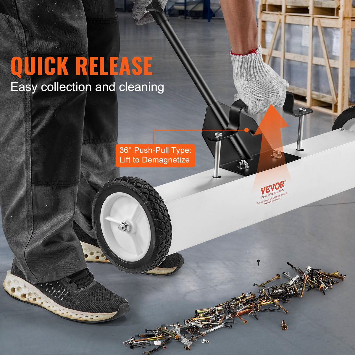 VEVOR 24-Inch Magnetic Sweeper with Wheels, 50 lbs Capacity, with Telescoping Magnetic Pickup Tool, Adjustable Handle, Magnetic Pickup Sweeper to Pick Up Nails and Screws, for Workshop, Garage, Yard - CXQSQTZ2432IGCPZVV0 - view 5