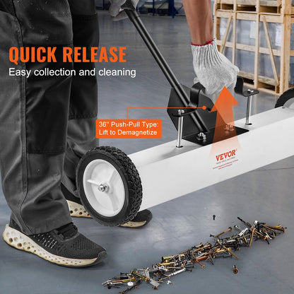 VEVOR 24-Inch Magnetic Sweeper with Wheels, 50 lbs Capacity, with Telescoping Magnetic Pickup Tool, Adjustable Handle, Magnetic Pickup Sweeper to Pick Up Nails and Screws, for Workshop, Garage, Yard - CXQSQTZ2432IGCPZVV0 - view 5