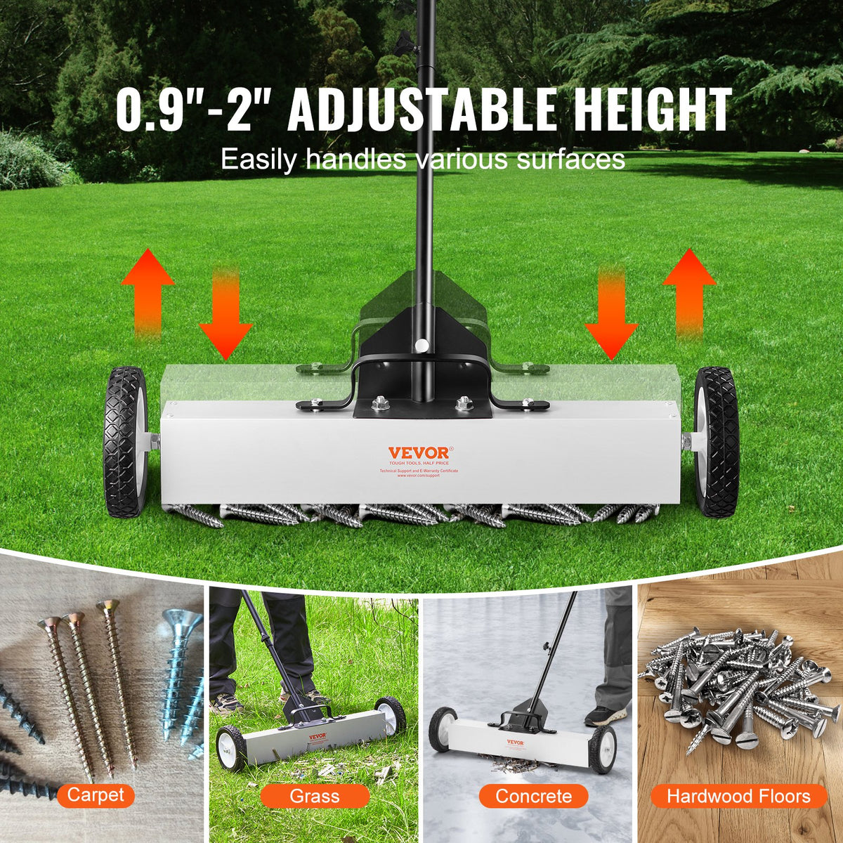 VEVOR 24-Inch Magnetic Sweeper with Wheels, 50 lbs Capacity, with Telescoping Magnetic Pickup Tool, Adjustable Handle, Magnetic Pickup Sweeper to Pick Up Nails and Screws, for Workshop, Garage, Yard - CXQSQTZ2432IGCPZVV0 - view 7