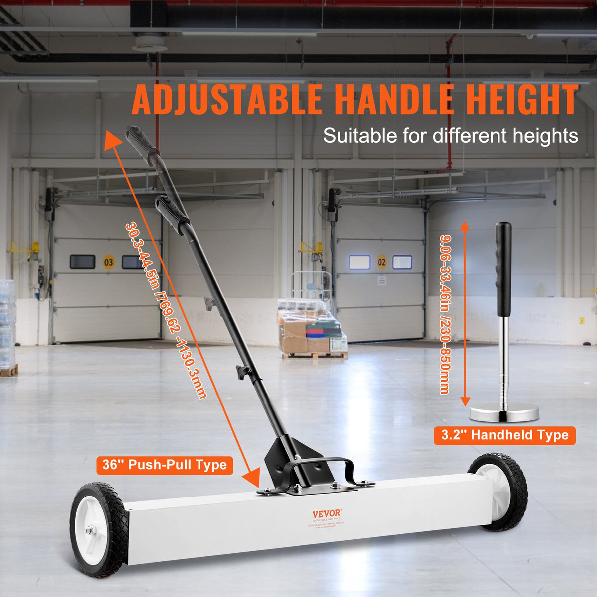 VEVOR 36-Inch Magnetic Sweeper with Wheels, 55 lbs Capacity, with Telescoping Magnetic Pickup Tool, Adjustable Handle, Magnetic Pickup Sweeper to Pick Up Nails and Screws, for Workshop, Garage, Yard - CXQSQTZ3632I3TYDJV0 - view 4