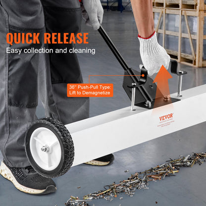 VEVOR 36-Inch Magnetic Sweeper with Wheels, 55 lbs Capacity, with Telescoping Magnetic Pickup Tool, Adjustable Handle, Magnetic Pickup Sweeper to Pick Up Nails and Screws, for Workshop, Garage, Yard - CXQSQTZ3632I3TYDJV0 - view 5