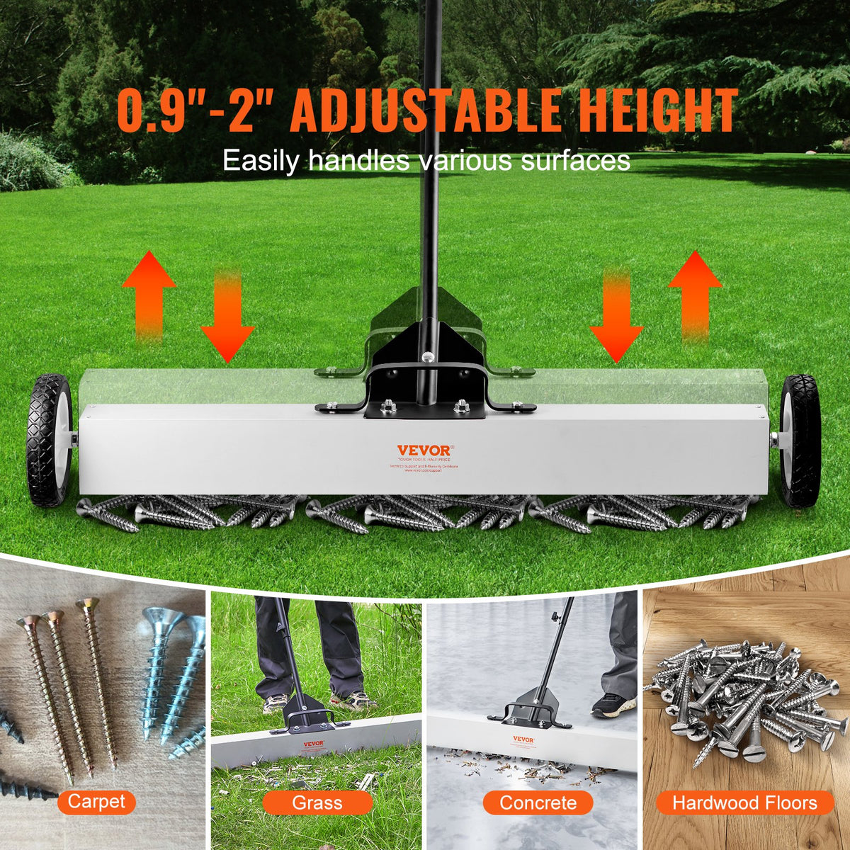 VEVOR 36-Inch Magnetic Sweeper with Wheels, 55 lbs Capacity, with Telescoping Magnetic Pickup Tool, Adjustable Handle, Magnetic Pickup Sweeper to Pick Up Nails and Screws, for Workshop, Garage, Yard - CXQSQTZ3632I3TYDJV0 - view 7