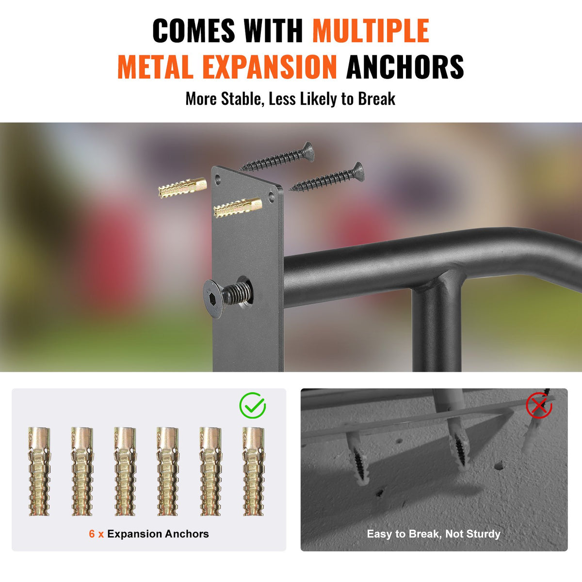 VEVOR Handrails for Outdoor Steps, 29" Length Wall Mount Safety Railings for 1-3 Steps, U-Shaped Handrail with Matte Black Finished, Stair Handrails for Kids, Elderly, Pregnant Women, Disabled - CXSBSHS29IN1ZXJLBV0 - view 6