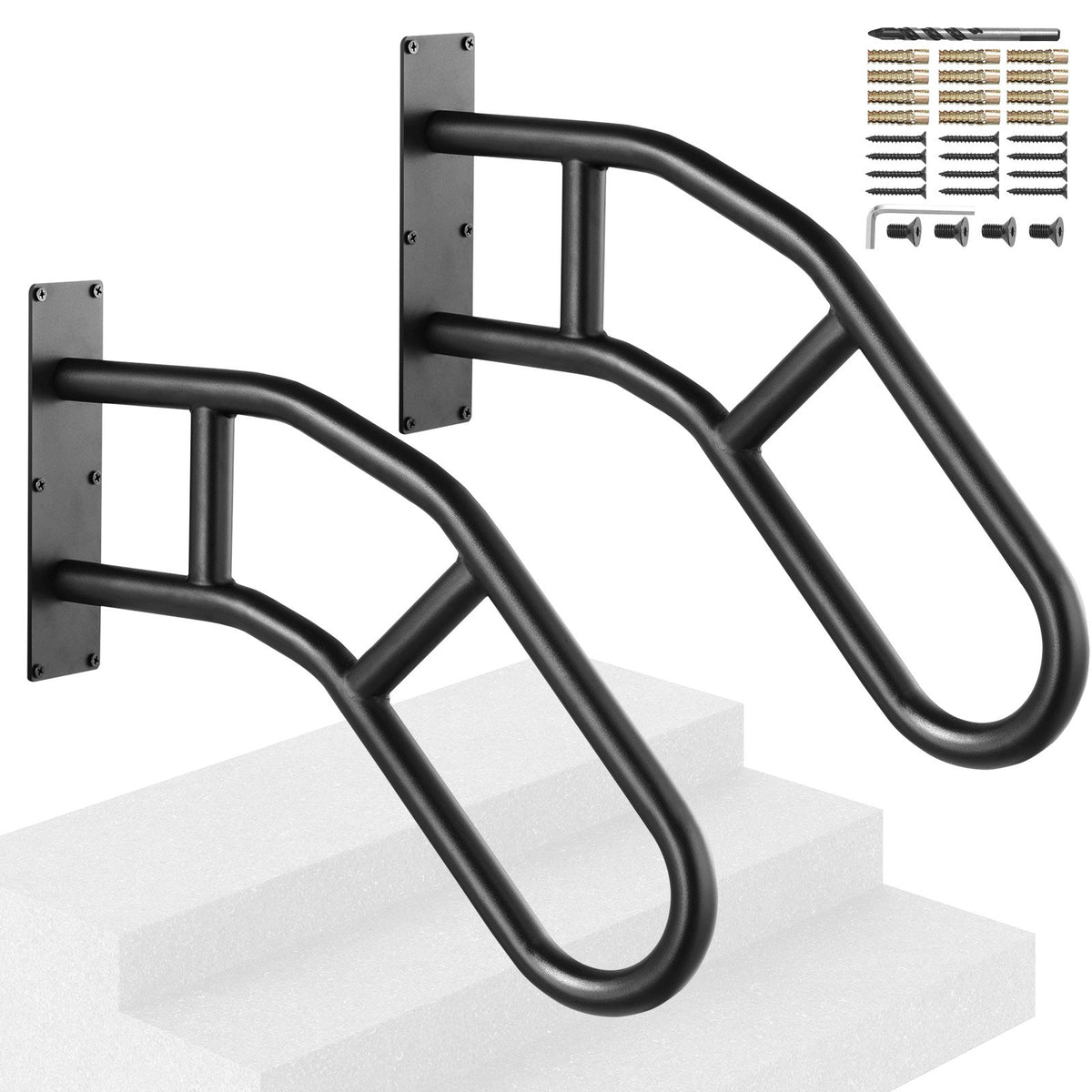 VEVOR Handrails for Outdoor Steps, 29" Length Wall Mount Safety Railings for 1-3 Steps, U-Shaped Handrail with Matte Black Finished, Stair Handrails for Kids, Elderly, Pregnant Women, Disabled 2 PCS - CXSBSHS29IN2PB8MPV0 - view 1