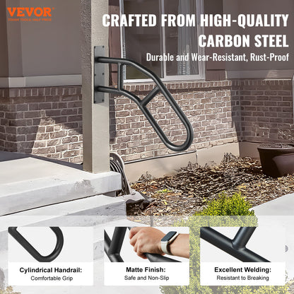 VEVOR Handrails for Outdoor Steps, 29" Length Wall Mount Safety Railings for 1-3 Steps, U-Shaped Handrail with Matte Black Finished, Stair Handrails for Kids, Elderly, Pregnant Women, Disabled 2 PCS - CXSBSHS29IN2PB8MPV0 - view 3