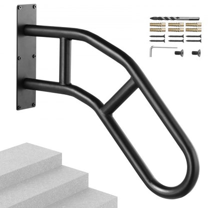 VEVOR Handrails for Outdoor Steps, 32" Length Wall Mount Safety Railings for 1-3 Steps, U-Shaped Handrail with Matte Black Finished, Stair Handrails for Kids, Elderly, Pregnant Women, Disabled - CXSBSHS32IN1Q0NRVV0 - view 2