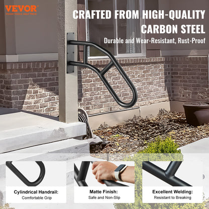 VEVOR Handrails for Outdoor Steps, 32" Length Wall Mount Safety Railings for 1-3 Steps, U-Shaped Handrail with Matte Black Finished, Stair Handrails for Kids, Elderly, Pregnant Women, Disabled - CXSBSHS32IN1Q0NRVV0 - view 3