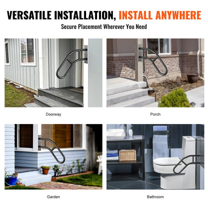 VEVOR Handrails for Outdoor Steps, 32" Length Wall Mount Safety Railings for 1-3 Steps, U-Shaped Handrail with Matte Black Finished, Stair Handrails for Kids, Elderly, Pregnant Women, Disabled - CXSBSHS32IN1Q0NRVV0 - view 7