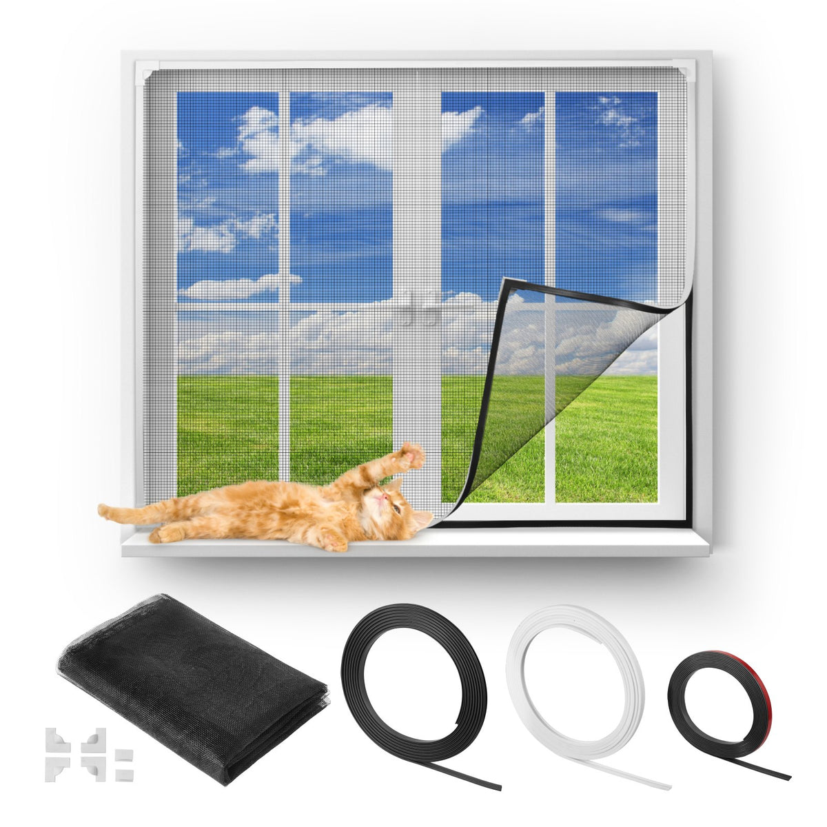 VEVOR Magnetic Window Screen,  58.27 x 39.17 inch PVC and Fiberglass Mesh, White Frames with Black Magnetic Strip and Wind Clips, No Drilling Easy Installation, Magnetic Screen for House Window - CXSC55INCH36FFUBK001V0 - view 1