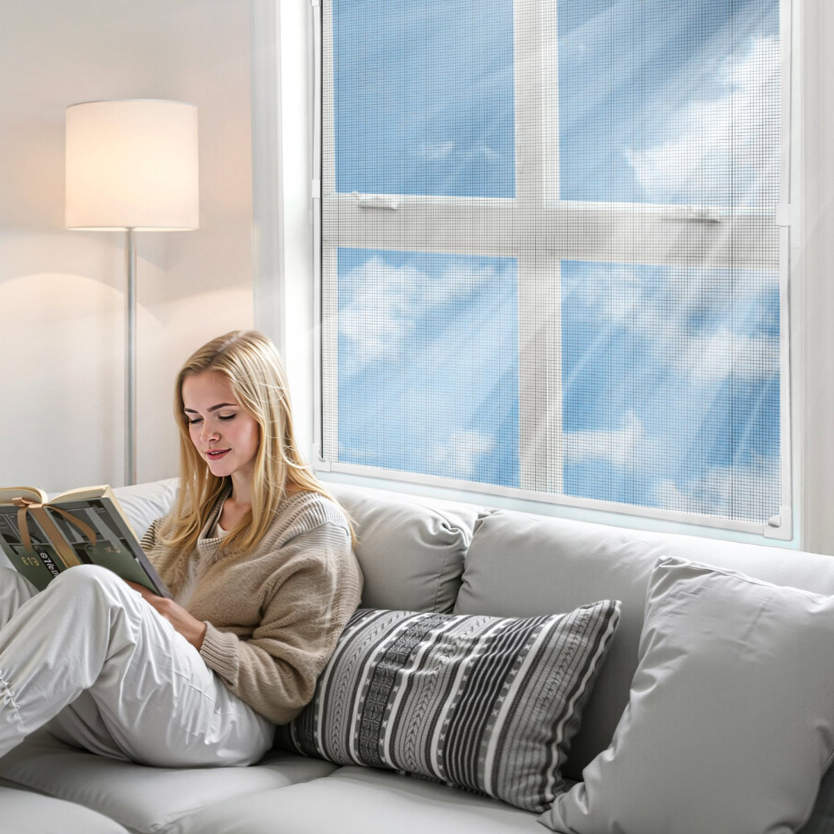 VEVOR Magnetic Window Screen,  58.27 x 39.17 inch PVC and Fiberglass Mesh, White Frames with Black Magnetic Strip and Wind Clips, No Drilling Easy Installation, Magnetic Screen for House Window - CXSC55INCH36FFUBK001V0 - view 9