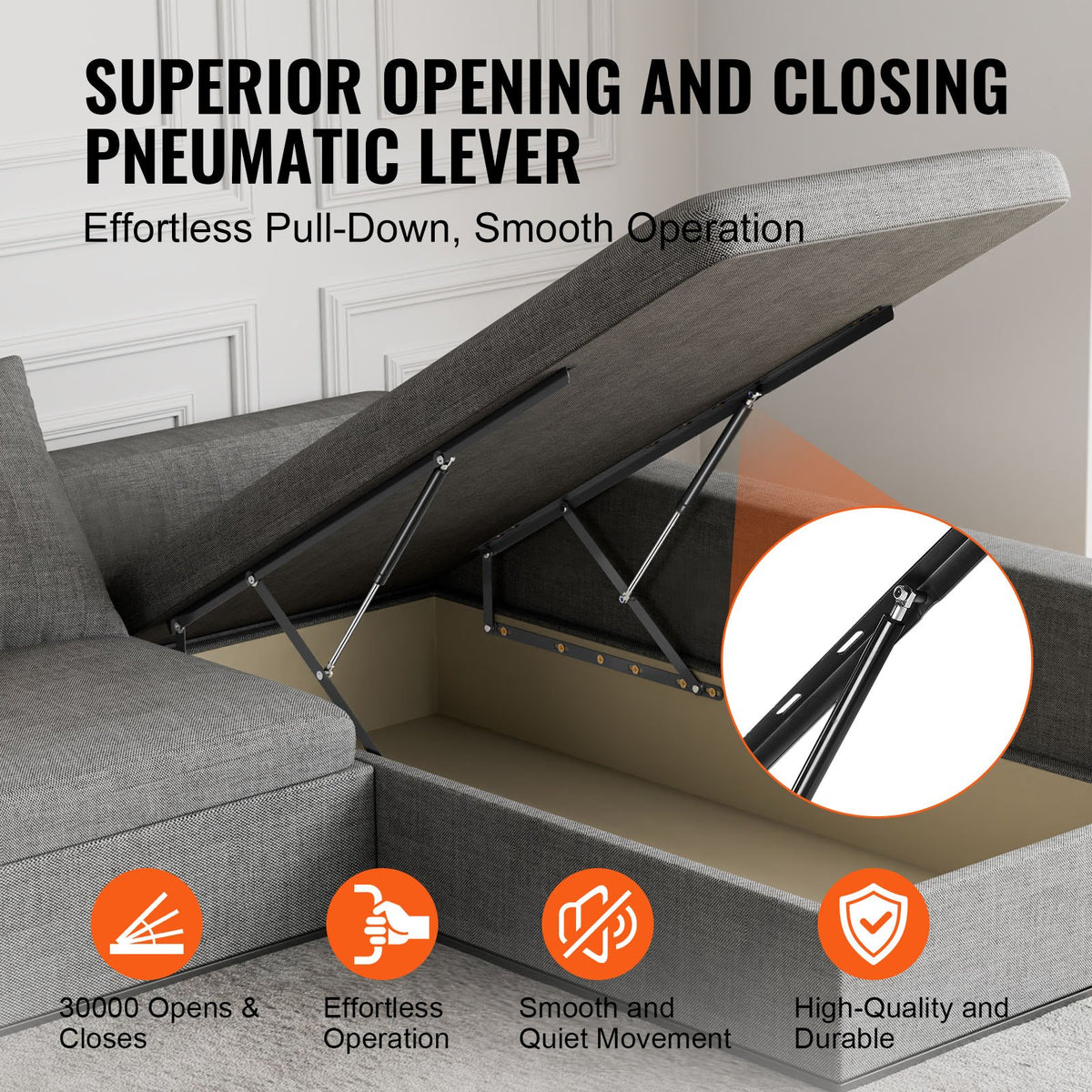 VEVOR Bed Lift, 59x71 in Compatible Bed Size 154 lbs Load Bearing, DIY Wall Bed Mechanical Hardware Kit Vertical Deluxe, Pneumatic Lever Heavy Duty Bed Support, Folding Wall Bed for Guestroom - CXSJQ1200MM6MX09VV0 - view 5