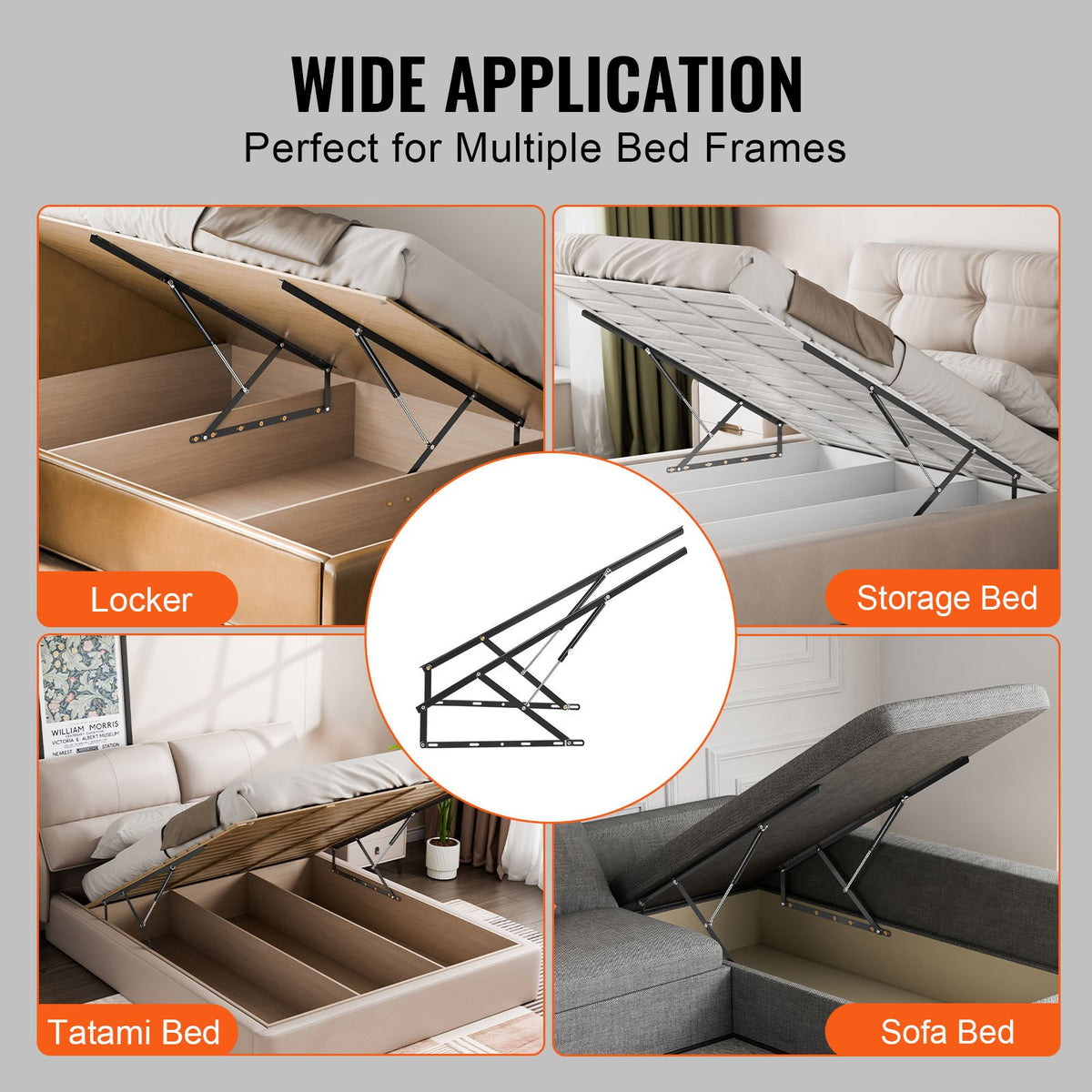 VEVOR Bed Lift, 59x71 in Compatible Bed Size 154 lbs Load Bearing, DIY Wall Bed Mechanical Hardware Kit Vertical Deluxe, Pneumatic Lever Heavy Duty Bed Support, Folding Wall Bed for Guestroom - CXSJQ1200MM6MX09VV0 - view 7