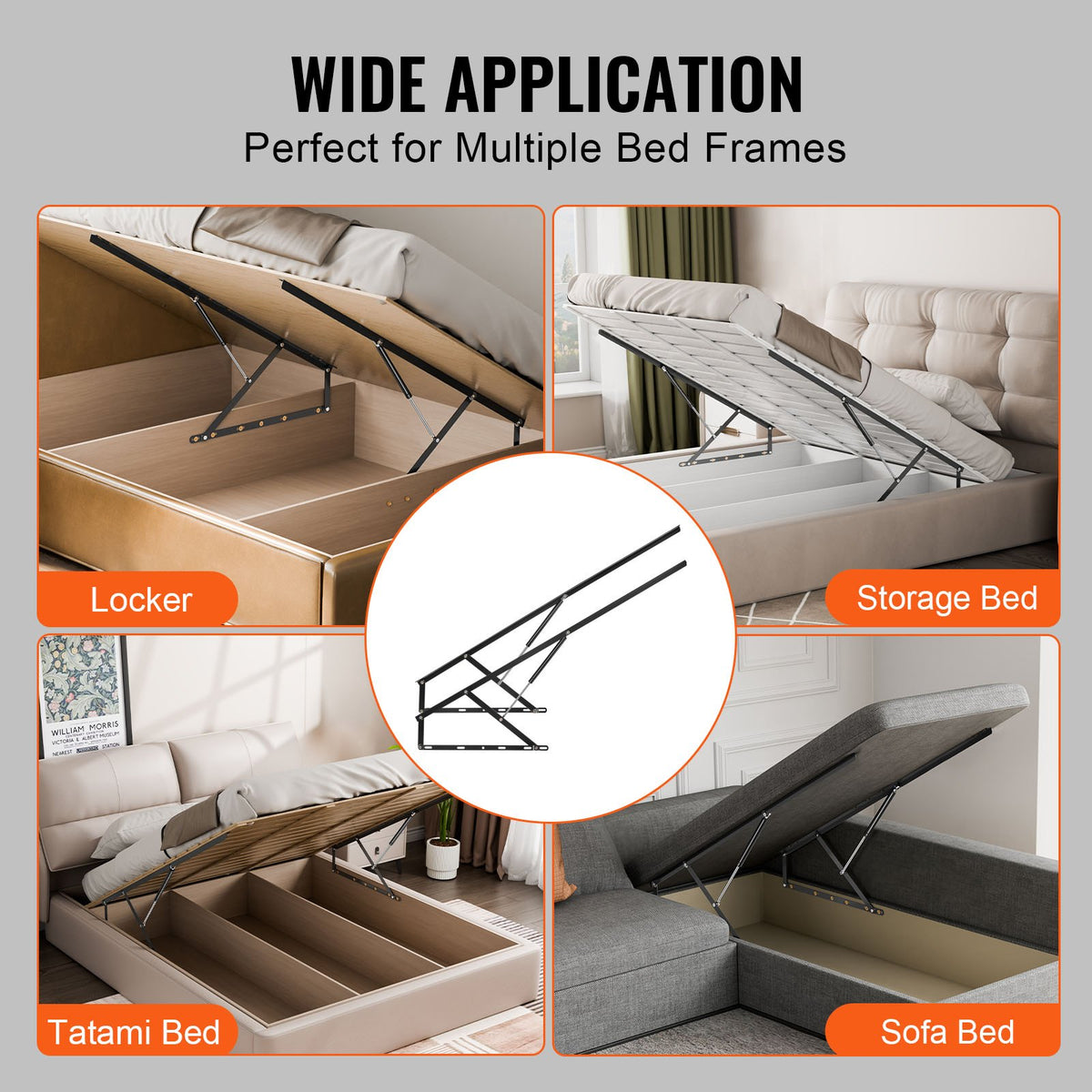 VEVOR Bed Lift, 59x79 in Compatible Extra-large Size 309 lbs Load Bearing, DIY Wall Bed Mechanical Hardware Kit Vertical Deluxe, Pneumatic Lever Heavy Duty Support, Folding for Guestroom - CXSJQ1500MM1A79I8V0 - view 7