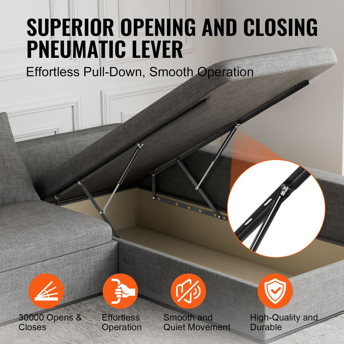 VEVOR Bed Lift, 59x79 in Compatible Bed Size 265 lbs Load Bearing, DIY Wall Bed Mechanical Hardware Kit Vertical Deluxe, Pneumatic Lever Heavy Duty Bed Support, Folding Wall Bed for Guestroom - CXSJQ1500MM9808RRV0 - view 5