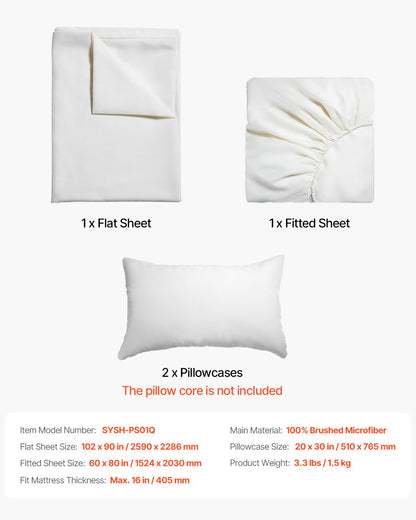 VEVOR 4-Piece Bed Sheet Set - Queen Size, 100% Brushed Microfiber Bedding Set with 2 Pillowcases, 1 Flat Sheet & 1 Fitted Sheet, Breathable & Wrinkle-Resistant Luxury Bed Sheets with 16" Deep Pocket - CXXWCDTZ4JQU9WJS5V0 - view 8