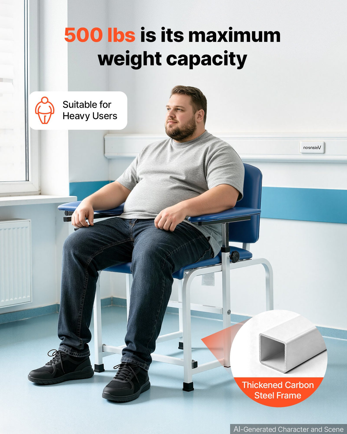 VEVOR Phlebotomy Chair 500LBS Capacity Blood Draw Medical Chair, Comfortable Blood Drawing Chairs with Adjustable Armrests, Soft Padded Seat, Easy-to-Clean PVC Leather for Hospitals Clinics - CXYCXYZYFSFZK9GBA001V0 - view 3