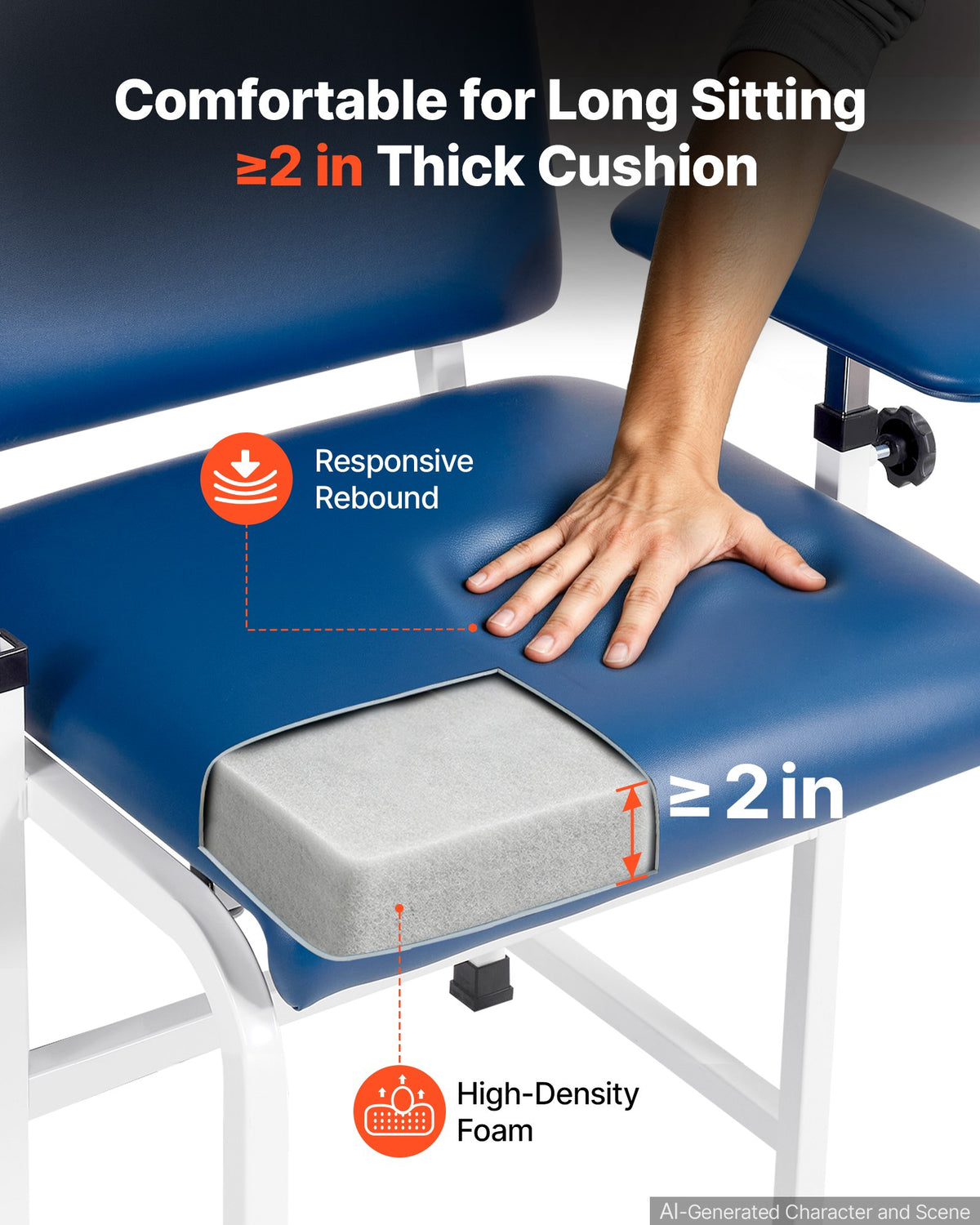 VEVOR Phlebotomy Chair 500LBS Capacity Blood Draw Medical Chair, Comfortable Blood Drawing Chairs with Adjustable Armrests, Soft Padded Seat, Easy-to-Clean PVC Leather for Hospitals Clinics - CXYCXYZYFSFZK9GBA001V0 - view 5