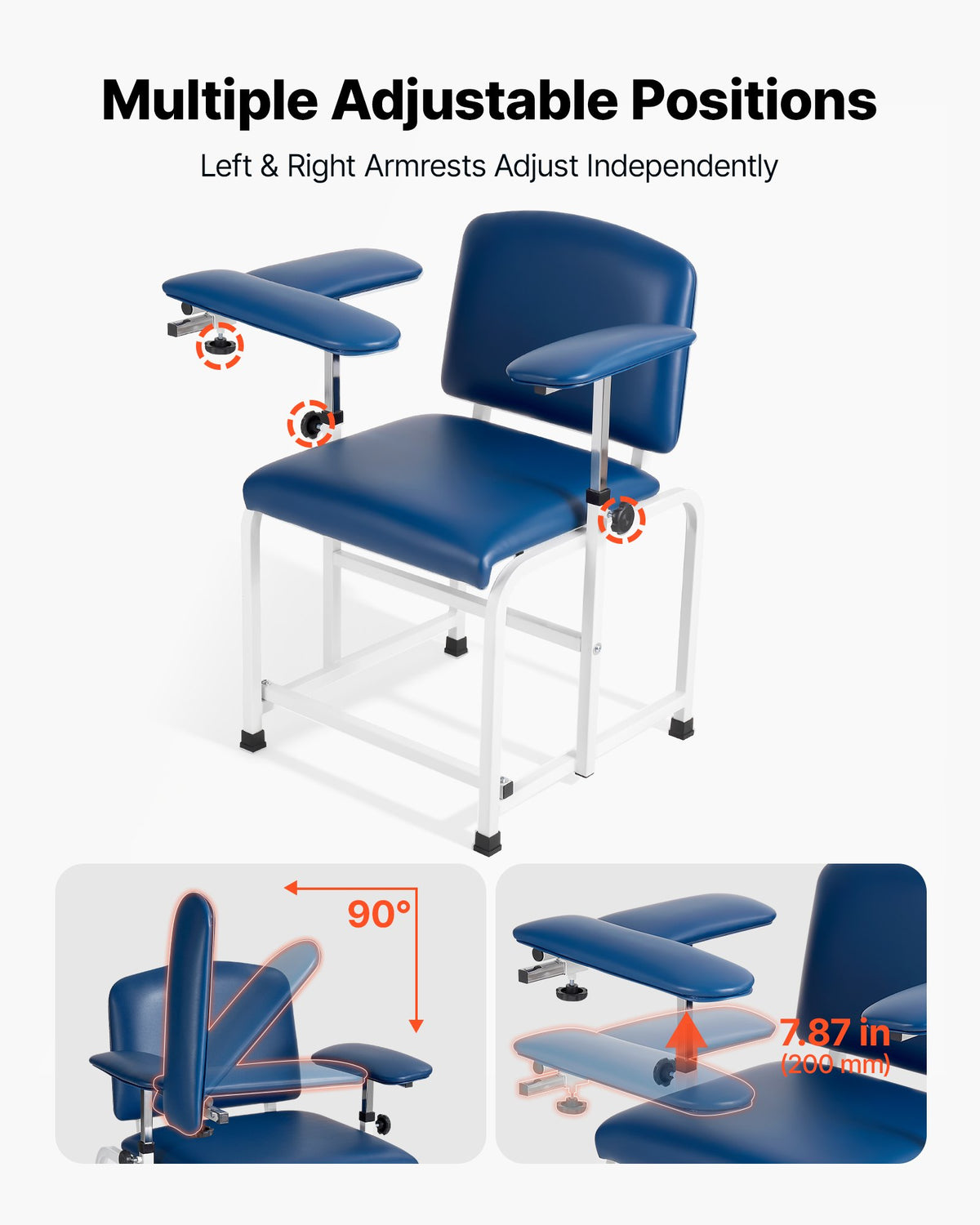VEVOR Phlebotomy Chair 500LBS Capacity Blood Draw Medical Chair, Comfortable Blood Drawing Chairs with Adjustable Armrests, Soft Padded Seat, Easy-to-Clean PVC Leather for Hospitals Clinics - CXYCXYZYFSFZK9GBA001V0 - view 6