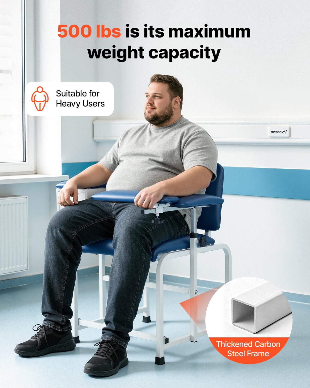 VEVOR Phlebotomy Chair 500LBS Blood Draw Medical Chair with Drawer, Comfortable Blood Drawing Chairs with Adjustable Armrests, Soft Padded Seat, Easy-to-Clean PVC Leather for Hospitals Clinics - CXYCXYZYFSFZLIEK8001V0 - view 3