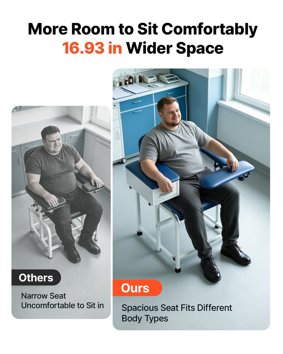 VEVOR Phlebotomy Chair 500LBS Blood Draw Medical Chair with Drawer, Comfortable Blood Drawing Chairs with Adjustable Armrests, Soft Padded Seat, Easy-to-Clean PVC Leather for Hospitals Clinics - CXYCXYZYFSFZLIEK8001V0 - view 4