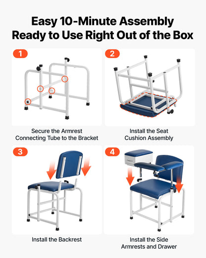 VEVOR Phlebotomy Chair 500LBS Blood Draw Medical Chair with Drawer, Comfortable Blood Drawing Chairs with Adjustable Armrests, Soft Padded Seat, Easy-to-Clean PVC Leather for Hospitals Clinics - CXYCXYZYFSFZLIEK8001V0 - view 7