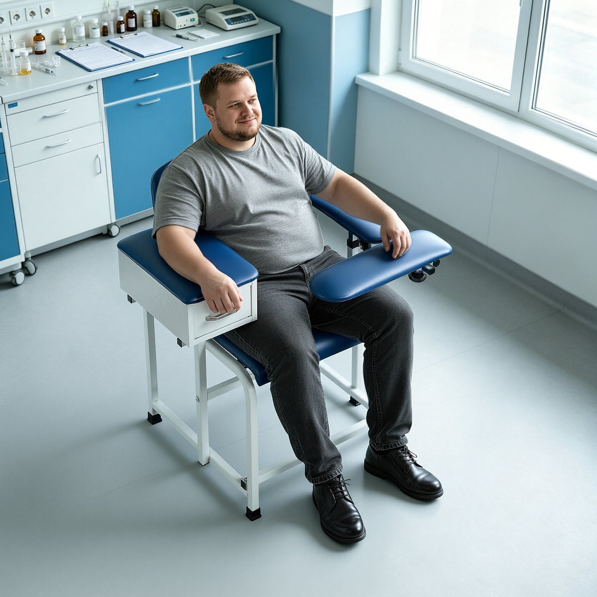 VEVOR Phlebotomy Chair 500LBS Blood Draw Medical Chair with Drawer, Comfortable Blood Drawing Chairs with Adjustable Armrests, Soft Padded Seat, Easy-to-Clean PVC Leather for Hospitals Clinics - CXYCXYZYFSFZLIEK8001V0 - view 9