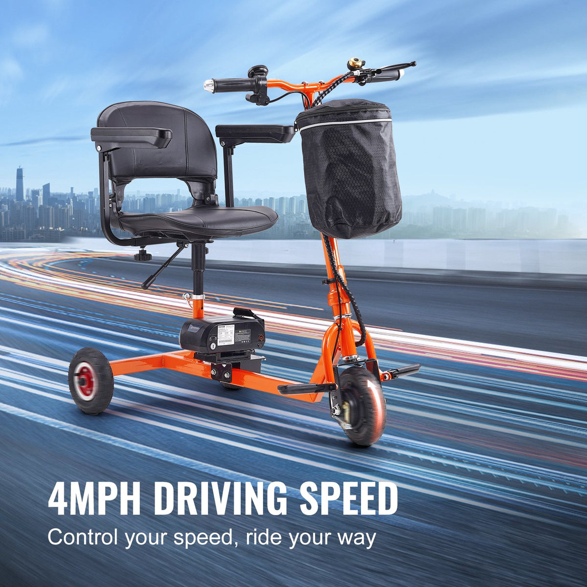 VEVOR Foldable 3 Wheel Mobility Scooter for Seniors, Portable Electric Powered Mobility Scooter with 12 Mile Long Range, All Terrain Travel Wheelchair with 48V Lithium-ion Battery, Max Support 330LBS - CXZDZXC3L9KMUIOZTV5 - view 6