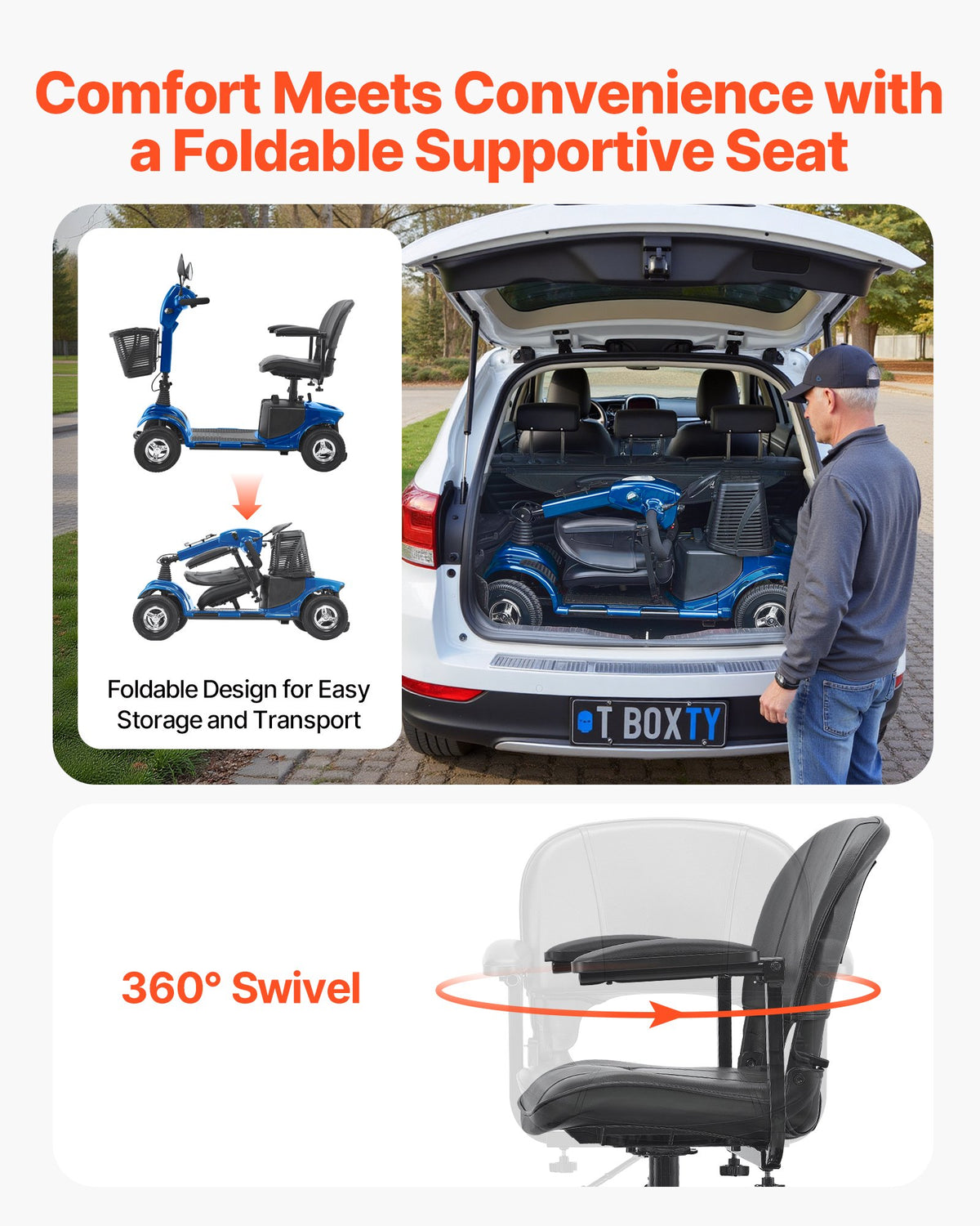 VEVOR Heavy-Duty 4 Wheel Mobility Scooter for Adults & Seniors - Folding Electric Powered Mobility Scooter & 12 Mile Long Range, Travel Scooter with 9° Climbing Capacity, 265lb Capacity - CXZDZXC4L25KEBY5AV5 - view 4
