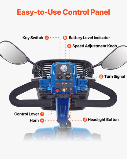 VEVOR Heavy-Duty 4 Wheel Mobility Scooter for Adults & Seniors - Folding Electric Powered Mobility Scooter & 12 Mile Long Range, Travel Scooter with 9° Climbing Capacity, 265lb Capacity - CXZDZXC4L25KEBY5AV5 - view 7