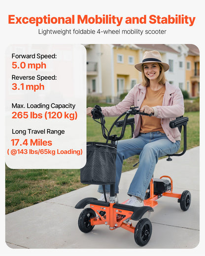 VEVOR 4-Wheel Folding Mobility Scooter for Adults & Seniors, 265LBS Loading Electric Mobility Scooter, All-Terrain Travel Wheelchair with 48V Lithium Battery, 8" Solid Tires & 8° Climbing Capacity - CXZDZXCCS4L2RVJI7001V5 - view 3