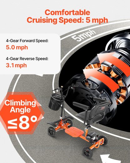 VEVOR 4-Wheel Folding Mobility Scooter for Adults & Seniors, 265LBS Loading Electric Mobility Scooter, All-Terrain Travel Wheelchair with 48V Lithium Battery, 8" Solid Tires & 8° Climbing Capacity - CXZDZXCCS4L2RVJI7001V5 - view 6