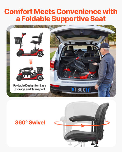 VEVOR 3 Wheel Folding Mobility Scooter for Adults & Seniors, Heavy-Duty Electric Powered Mobility Scooter & 12 Mile Long Range, All Terrain Travel Wheelchair with 9° Climbing Capacity, 265lb Capacity - CXZDZXCHS3L2EEAFHV5 - view 4