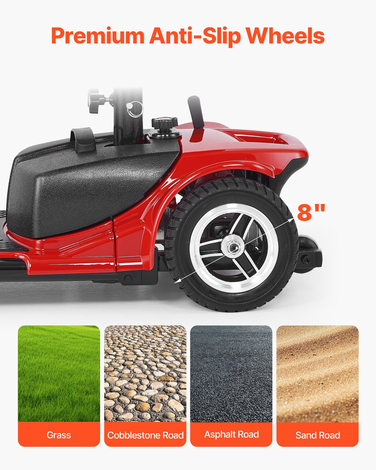 VEVOR 3 Wheel Folding Mobility Scooter for Adults & Seniors, Heavy-Duty Electric Powered Mobility Scooter & 12 Mile Long Range, All Terrain Travel Wheelchair with 9° Climbing Capacity, 265lb Capacity - CXZDZXCHS3L2EEAFHV5 - view 5