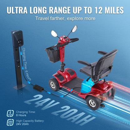 VEVOR Heavy-Duty 4 Wheel Mobility Scooter for Adults & Seniors - Folding Electric Powered Mobility Scooter & 12 Mile Long Range, All Terrain Travel Scooter with 9° Climbing Capacity, 265lb Capacity - CXZDZXCHS4L2QK74GV5 - view 5