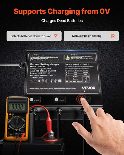 VEVOR Marine Battery Charger, 3-Bank, 10A 12V Onboard Boat Charger, IP68 Waterproof Smart On-Board Battery Charger, for Lithium-Ion (LiFePO4), NCM, Lead-Acid Batteries, Large Boat, Yacht, RV, Trailer - CYCDQ10A3FL0F2GIR001V5 - view 5