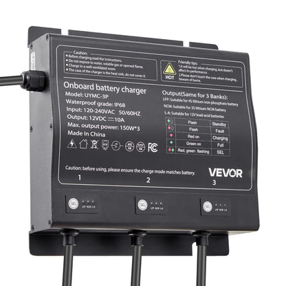 VEVOR Marine Battery Charger, 3-Bank, 10A 12V Onboard Boat Charger, IP68 Waterproof Smart On-Board Battery Charger, for Lithium-Ion (LiFePO4), NCM, Lead-Acid Batteries, Large Boat, Yacht, RV, Trailer - CYCDQ10A3FL0F2GIR001V5 - view 10